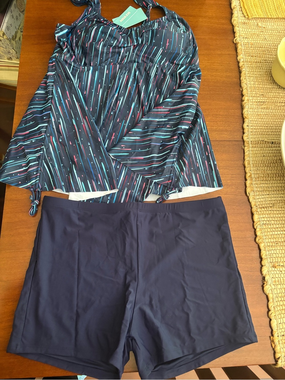Women’s Navy Tankini Set with Striped Print Top